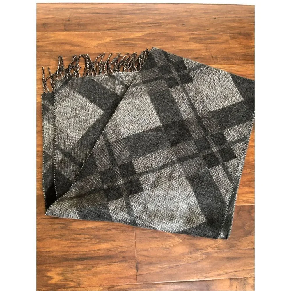 Vintage Gray Black White Plaid Scarf Made in Germany 100% Acrylic